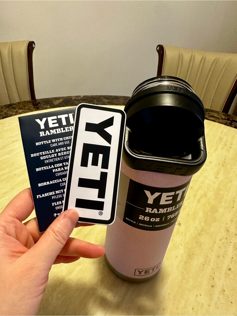 New Yeti Rambler 26oz Bottle in Pastel Pink with Black Lid - Picture 5 of 5